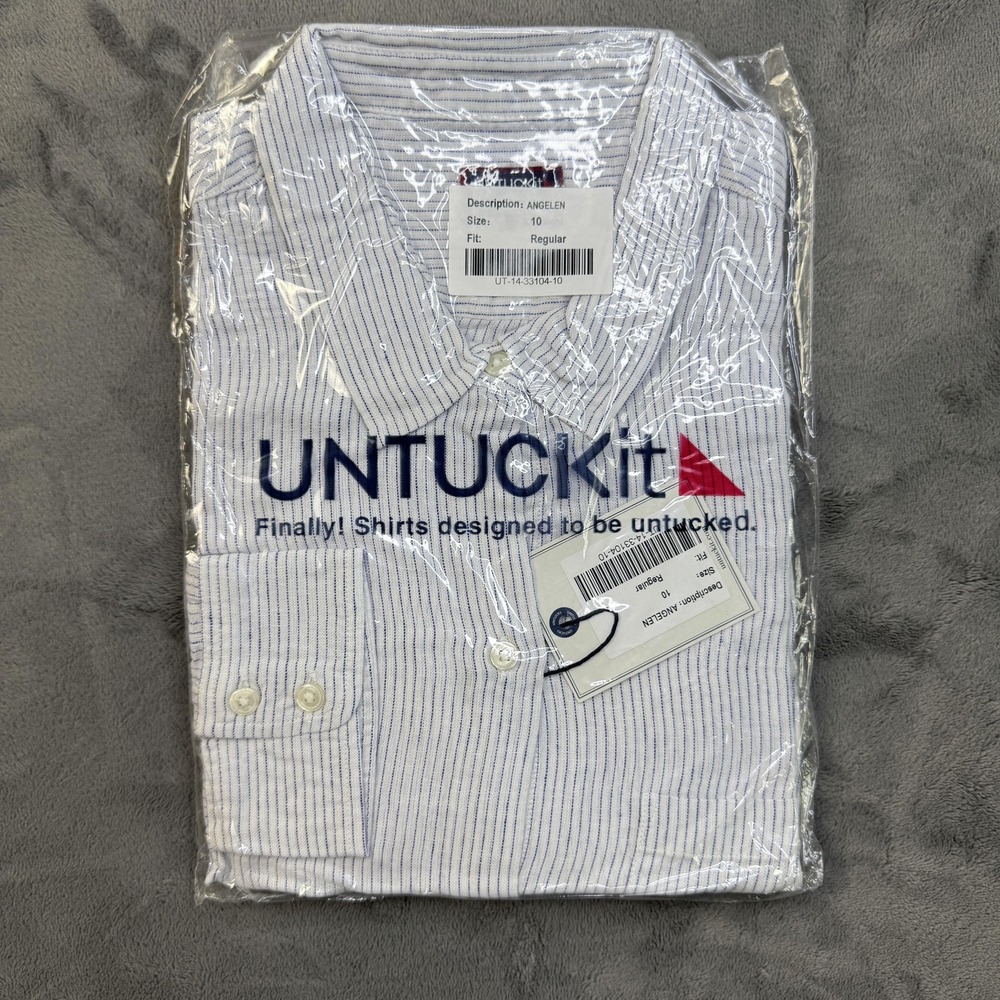 UNTUCKit Women's White Shirt with Blue Pinstripes